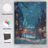 Snowy Christmas Village Night Street Festive Winter Illustration Canvas Wall Art Print Decor Picture Ready to Hang