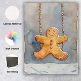 Watercolour Gingerbread Man Swing Festive Christmas Cookie Illustration Canvas Wall Art Print Decor Picture Ready to Hang