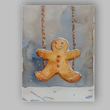 Watercolour Gingerbread Man Swing Festive Christmas Cookie Illustration Canvas Wall Art Print Decor Picture Ready to Hang