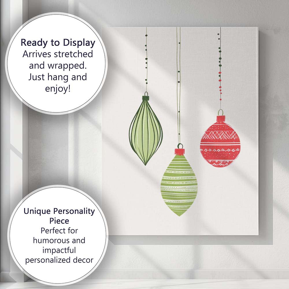 Scandinavian Christmas Baubles Minimalist Holiday Ornament Illustration Canvas Wall Art Print Decor Picture Ready to Hang