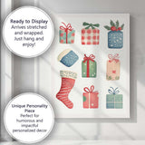 Pastel Christmas Gifts And Stocking Watercolour Festive Clipart Collection Canvas Wall Art Print Decor Picture Ready to Hang