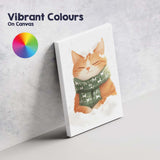 Cosy Sleeping Ginger Kitten In Snow With Green Winter Scarf Canvas Wall Art Print Decor Picture Ready to Hang