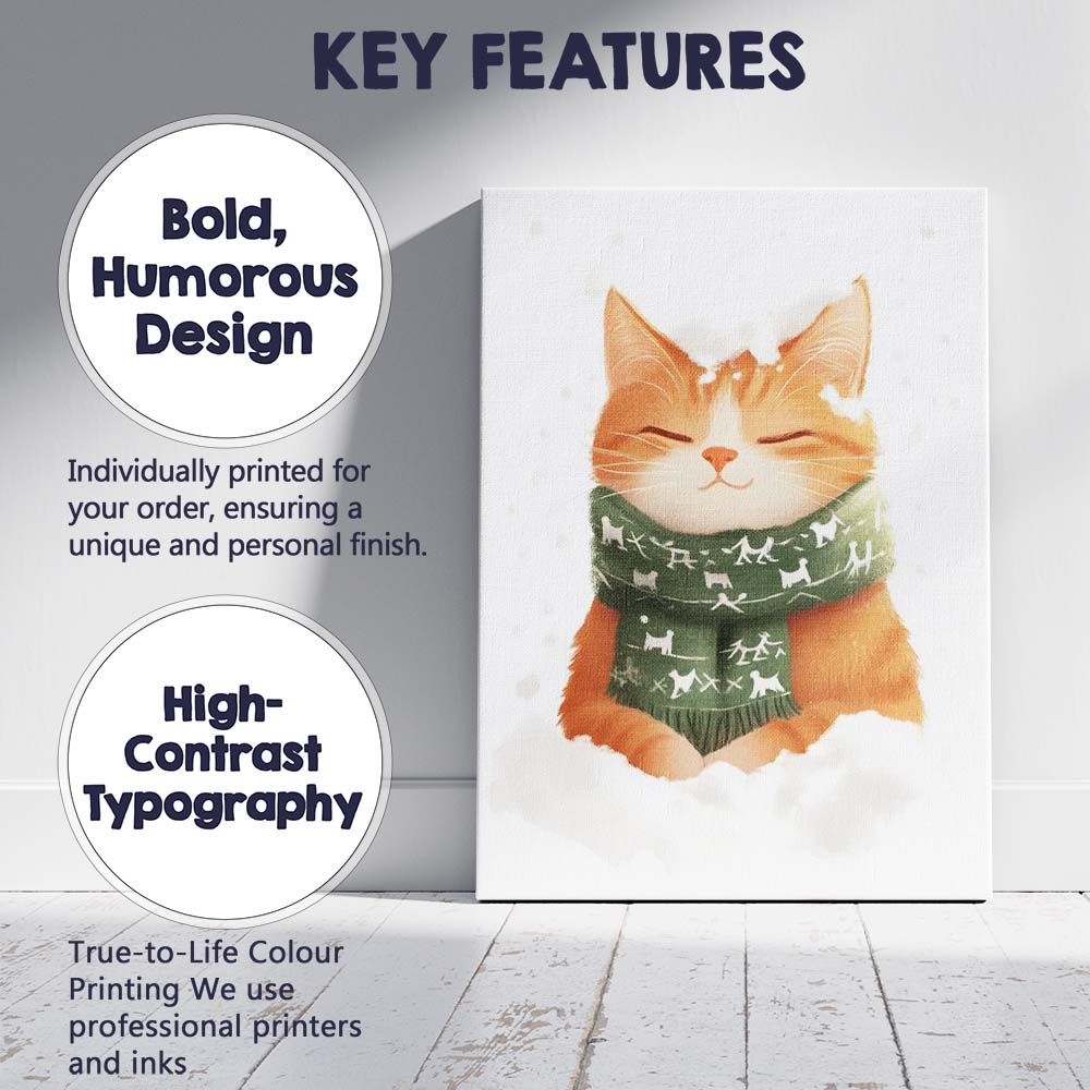 Cosy Sleeping Ginger Kitten In Snow With Green Winter Scarf Canvas Wall Art Print Decor Picture Ready to Hang