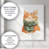 Cosy Sleeping Ginger Kitten In Snow With Green Winter Scarf Canvas Wall Art Print Decor Picture Ready to Hang