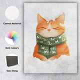 Cosy Sleeping Ginger Kitten In Snow With Green Winter Scarf Canvas Wall Art Print Decor Picture Ready to Hang