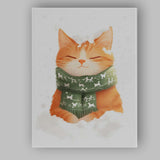 Cosy Sleeping Ginger Kitten In Snow With Green Winter Scarf Canvas Wall Art Print Decor Picture Ready to Hang