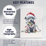 Cute Christmas Puppy Wearing Santa Hat With Festive Fairy Lights Canvas Wall Art Print Decor Picture Ready to Hang