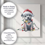 Cute Christmas Puppy Wearing Santa Hat With Festive Fairy Lights Canvas Wall Art Print Decor Picture Ready to Hang