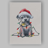 Cute Christmas Puppy Wearing Santa Hat With Festive Fairy Lights Canvas Wall Art Print Decor Picture Ready to Hang