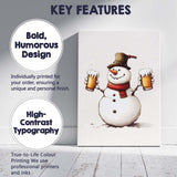 Cheerful Snowman Holding Frothy Beer Glasses Winter Humour Canvas Wall Art Print Decor Picture Ready to Hang