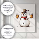Cheerful Snowman Holding Frothy Beer Glasses Winter Humour Canvas Wall Art Print Decor Picture Ready to Hang