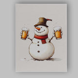 Cheerful Snowman Holding Frothy Beer Glasses Winter Humour Canvas Wall Art Print Decor Picture Ready to Hang