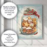 Festive Gingerbread Cookies In Glass Jar Christmas Baking Illustration Canvas Wall Art Print Decor Picture Ready to Hang