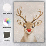 Watercolour Reindeer Portrait With Red Nose Christmas Illustration Canvas Wall Art Print Decor Picture Ready to Hang