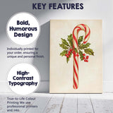 Traditional Candy Cane With Holly Leaves And Red Berries Christmas Illustration Canvas Wall Art Print Decor Picture Ready to Hang