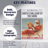Santa Relaxing On Beach Christmas Newspaper Front Page Canvas Wall Art Print Decor Picture Ready to Hang