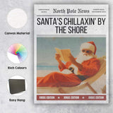 Santa Relaxing On Beach Christmas Newspaper Front Page Canvas Wall Art Print Decor Picture Ready to Hang