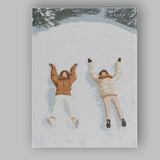 Happy Couple Making Snow Angels Winter Holiday Illustration Canvas Wall Art Print Decor Picture Ready to Hang