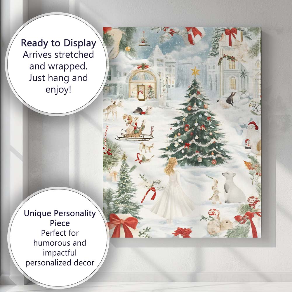 Elegant Snowy Christmas Village Watercolour Winter Wonderland Canvas Wall Art Print Decor Picture Ready to Hang