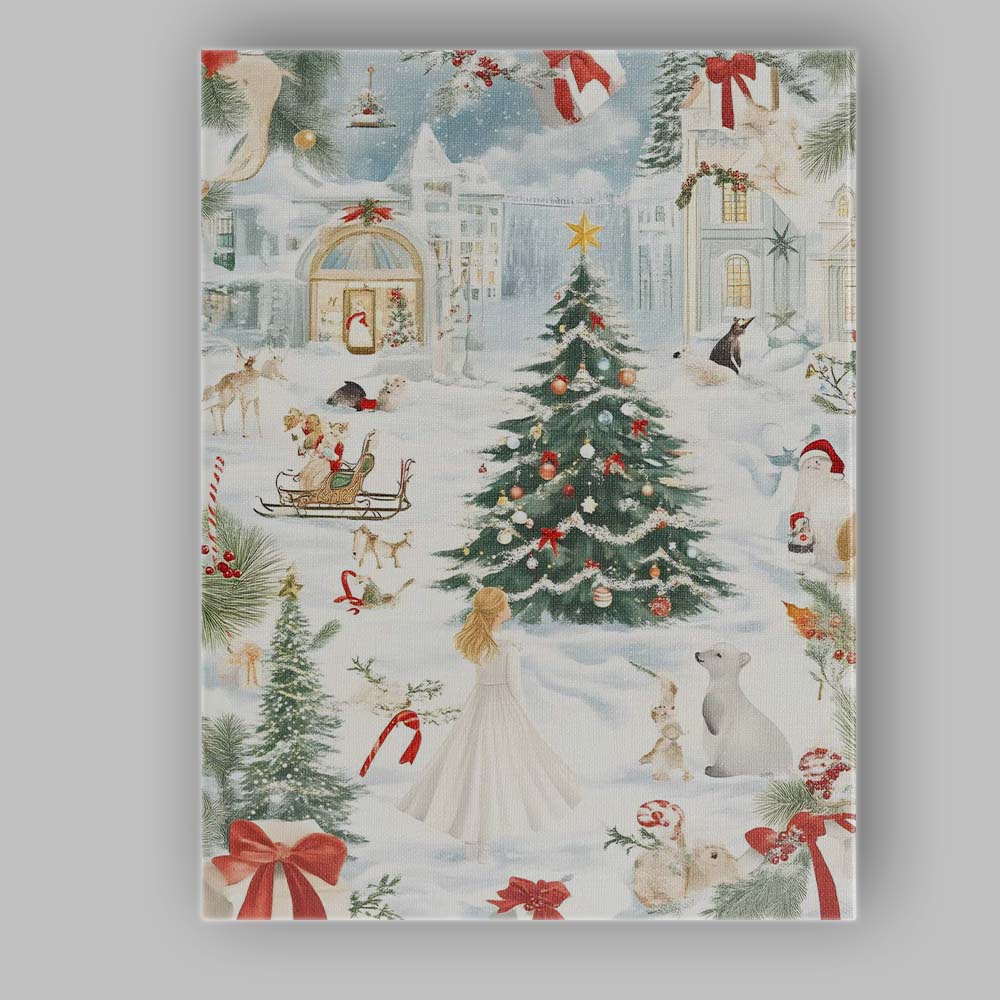 Elegant Snowy Christmas Village Watercolour Winter Wonderland Canvas Wall Art Print Decor Picture Ready to Hang