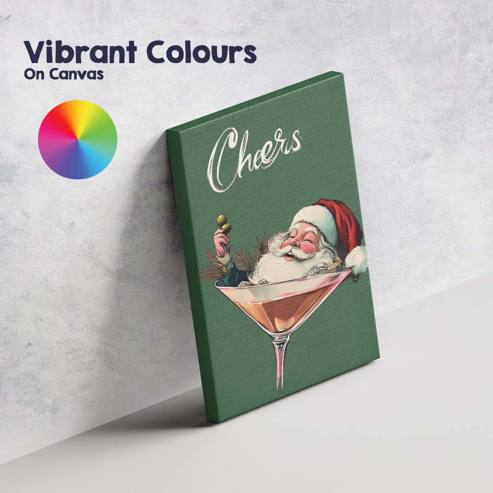 Festive Santa Martini Cocktail Cheers Christmas Illustration Canvas Wall Art Print Decor Picture Ready to Hang