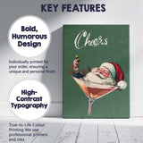 Festive Santa Martini Cocktail Cheers Christmas Illustration Canvas Wall Art Print Decor Picture Ready to Hang