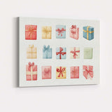 Pastel Christmas Gift Box Collection Watercolour Illustration Canvas Wall Art Print Decor Picture Ready to Hang