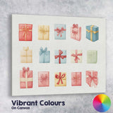 Pastel Christmas Gift Box Collection Watercolour Illustration Canvas Wall Art Print Decor Picture Ready to Hang