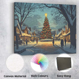 Snow Covered Christmas Tree Village Square Winter Night Canvas Wall Art Print Decor Picture Ready to Hang