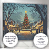 Snow Covered Christmas Tree Village Square Winter Night Canvas Wall Art Print Decor Picture Ready to Hang