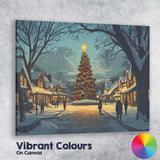 Snow Covered Christmas Tree Village Square Winter Night Canvas Wall Art Print Decor Picture Ready to Hang