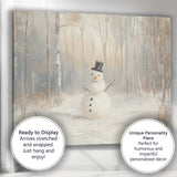 Minimalist Winter Snowman Woodland Landscape Oil Painting Canvas Wall Art Print Decor Picture Ready to Hang