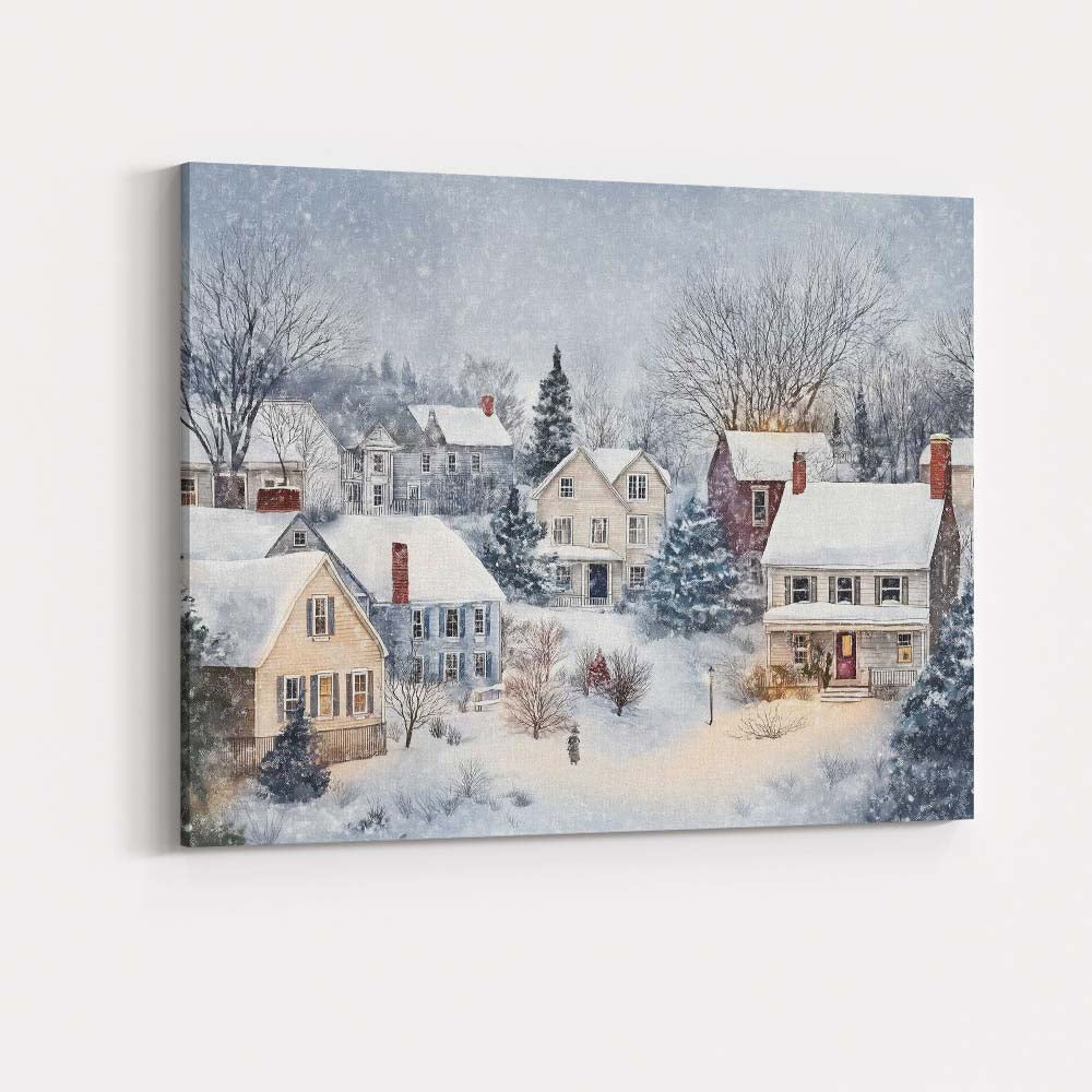 Peaceful Snow Covered Country Village Winter Landscape Canvas Wall Art Print Decor Picture Ready to Hang
