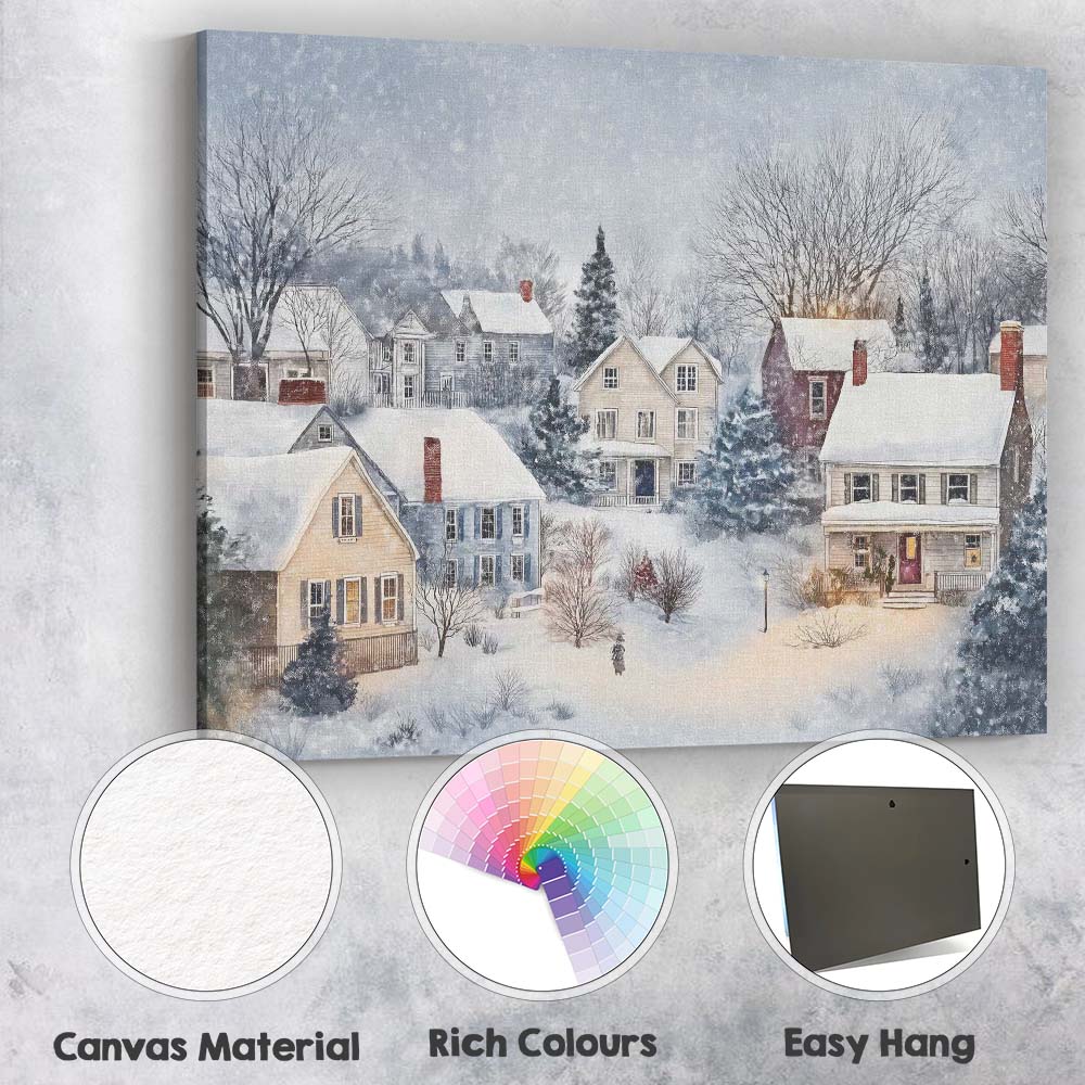 Peaceful Snow Covered Country Village Winter Landscape Canvas Wall Art Print Decor Picture Ready to Hang