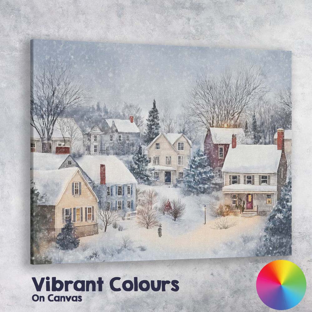 Peaceful Snow Covered Country Village Winter Landscape Canvas Wall Art Print Decor Picture Ready to Hang