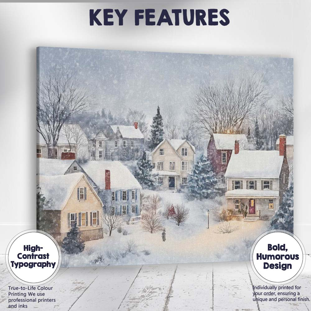 Peaceful Snow Covered Country Village Winter Landscape Canvas Wall Art Print Decor Picture Ready to Hang