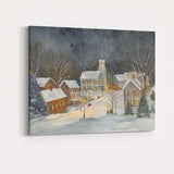 Cosy Snowy Christmas Village Night Watercolour Landscape Canvas Wall Art Print Decor Picture Ready to Hang