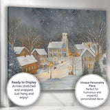 Cosy Snowy Christmas Village Night Watercolour Landscape Canvas Wall Art Print Decor Picture Ready to Hang
