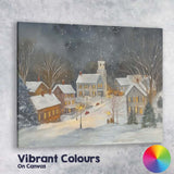 Cosy Snowy Christmas Village Night Watercolour Landscape Canvas Wall Art Print Decor Picture Ready to Hang
