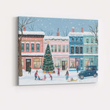 Pastel Christmas Town Square Festive Tree Winter Village Canvas Wall Art Print Decor Picture Ready to Hang