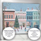 Pastel Christmas Town Square Festive Tree Winter Village Canvas Wall Art Print Decor Picture Ready to Hang