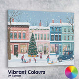 Pastel Christmas Town Square Festive Tree Winter Village Canvas Wall Art Print Decor Picture Ready to Hang