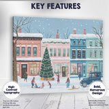 Pastel Christmas Town Square Festive Tree Winter Village Canvas Wall Art Print Decor Picture Ready to Hang