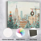 Watercolour New York City Christmas Skyline Winter Wreath Canvas Wall Art Print Decor Picture Ready to Hang