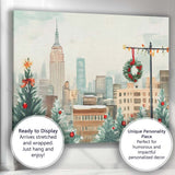 Watercolour New York City Christmas Skyline Winter Wreath Canvas Wall Art Print Decor Picture Ready to Hang