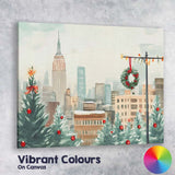 Watercolour New York City Christmas Skyline Winter Wreath Canvas Wall Art Print Decor Picture Ready to Hang