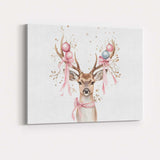 Cute Watercolour Christmas Reindeer Pink Baubles Woodland Animal Canvas Wall Art Print Decor Picture Ready to Hang