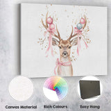 Cute Watercolour Christmas Reindeer Pink Baubles Woodland Animal Canvas Wall Art Print Decor Picture Ready to Hang