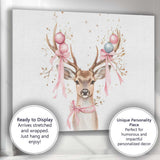 Cute Watercolour Christmas Reindeer Pink Baubles Woodland Animal Canvas Wall Art Print Decor Picture Ready to Hang