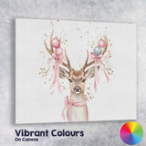 Cute Watercolour Christmas Reindeer Pink Baubles Woodland Animal Canvas Wall Art Print Decor Picture Ready to Hang